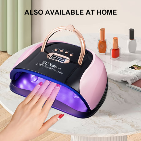 Nail curing light with digital display, 256W power, for at-home gel nail treatments.