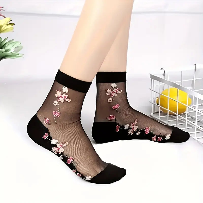 5 Pairs of Warm Leg Warmers for Women with Floral See