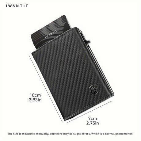 Men's minimalist leather wallet by IWANTIT in black, featuring RFID protection and a slim design for business use.