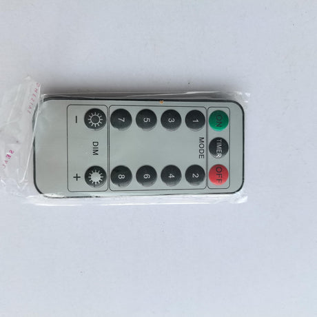 Remote control for cordless patio umbrella lights with dimming and mode options, battery-operated.