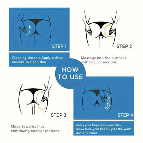 Instructional guide illustrating how to use 3 Hyaluronic Hip Cream with step-by-step images.