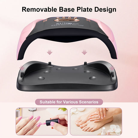 Nail curing light with removable base plate design, suitable for various nail care scenarios and easy to maintain.
