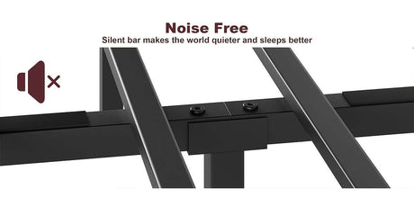 Noise-free bed frame feature showing silent bar for quiet sleep and stable support for better rest.