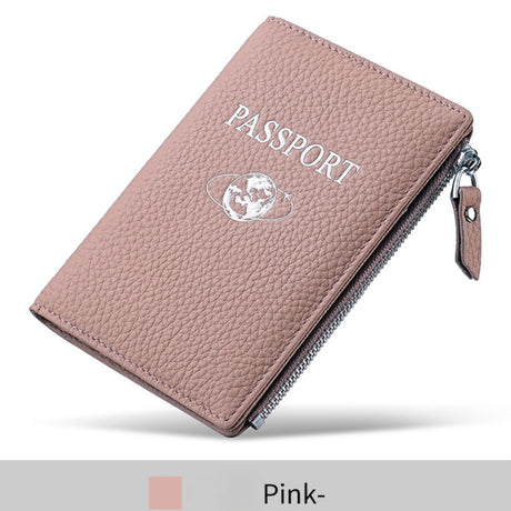 Pink RFID passport holder wallet with zipper closure, lightweight, anti-theft design, perfect for travel.