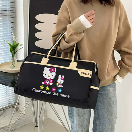 Customisable Sanrio luggage bag in black with Hello Kitty design, ideal for sports and personal customization.