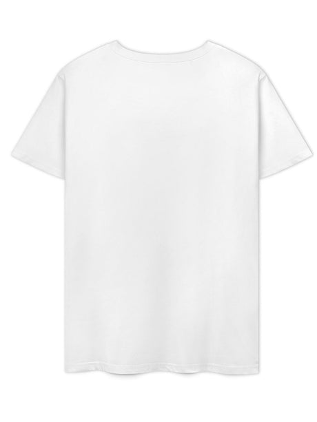 Back view of a plain white women's cotton t-shirt with short sleeves, regular fit, ideal for casual wear.