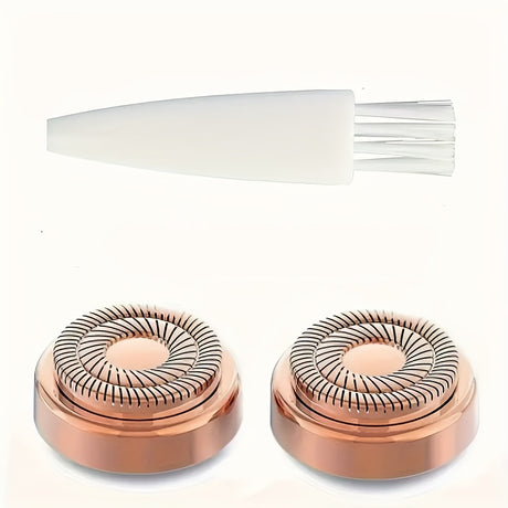 USB rechargeable hair trimmer replacement blades with copper accents for women's facial grooming.