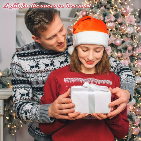 Couple celebrating Christmas, exchanging gifts, surrounded by festive decorations, capturing love and holiday spirit.