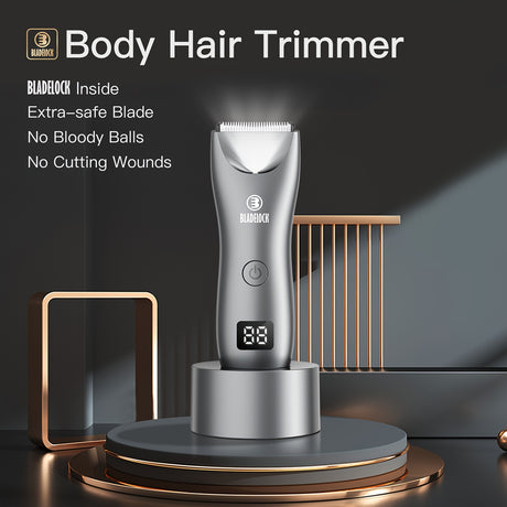 Professional body hair trimmer with extra-safe blade and advanced features for a smooth grooming experience.