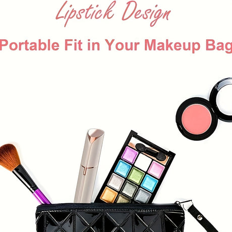 Flat lay of a portable makeup bag with lipstick, eyeshadow palette, blush, and brushes perfect for on-the-go beauty.