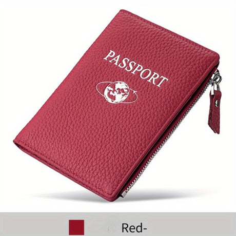RFID Passport Holder in red with zipper closure, lightweight anti-theft wallet for travel security.