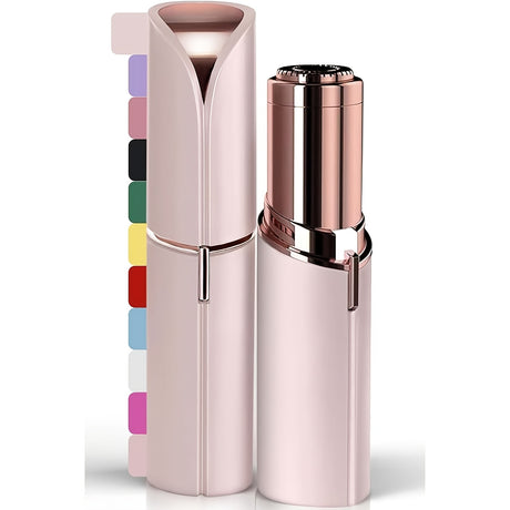 USB rechargeable mini hair trimmer for women, sleek design with stainless steel blades and compact storage.
