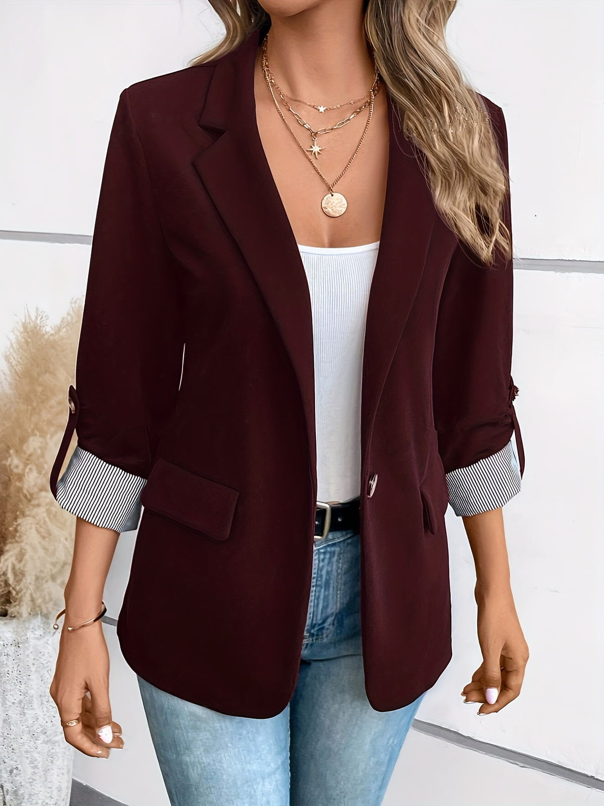 Cuffique™ – Blazer with Striped Cuff (Semi-Formal, Smart Versatility, Polyester Blend)