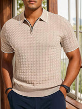 Men Half Zip Lapel Knit Sweater