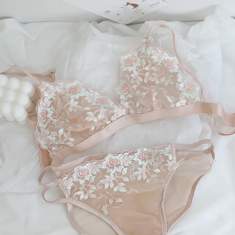 Women Floral French Bra Set