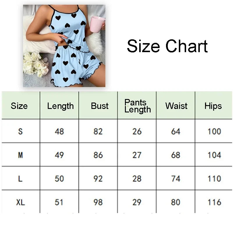 Women Heart Print Ice Silk Pajama Set