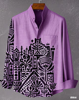 Men Linen Stand Collar Long Sleeve Shirt