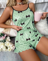 Women Heart Print Ice Silk Pajama Set