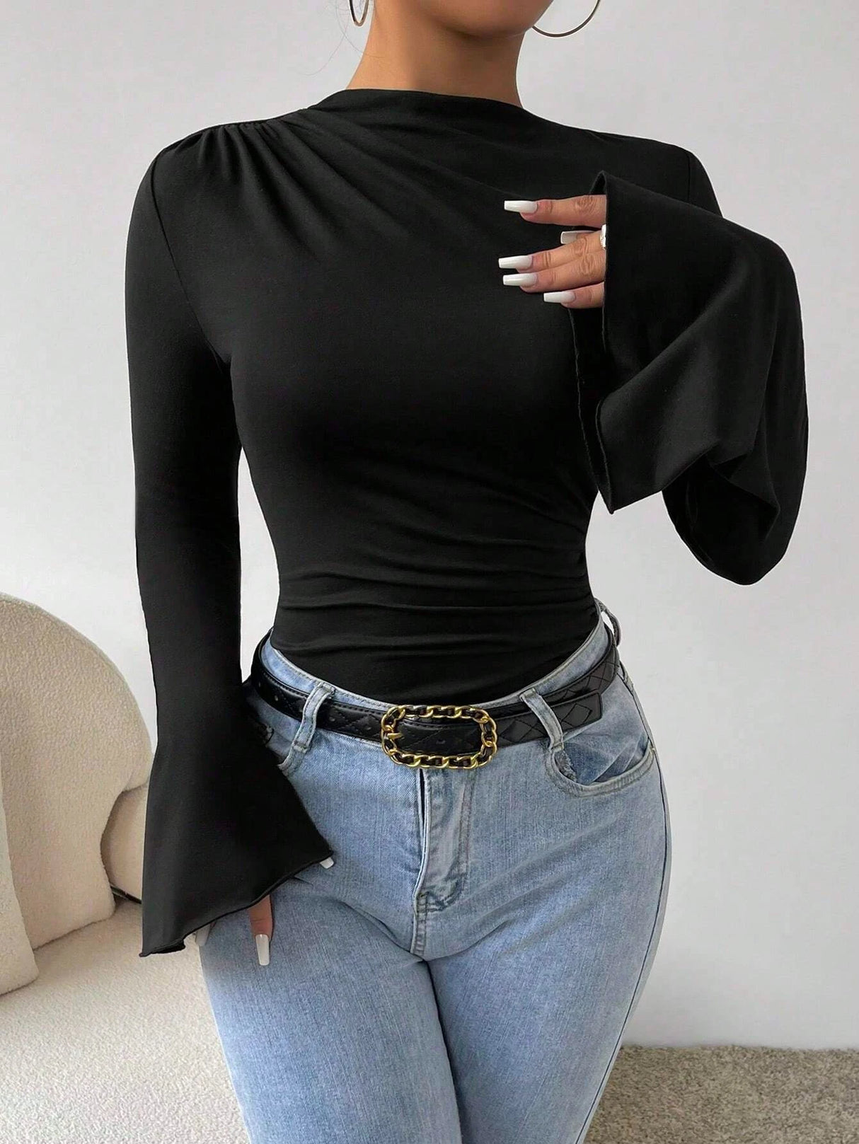 Ribbed Square Neck Bodysuit – Short Sleeve Top