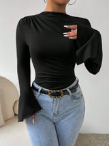 Ribbed Square Neck Bodysuit – Short Sleeve Top