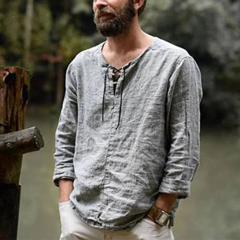 Men’s Plus Size V-Neck Linen Top