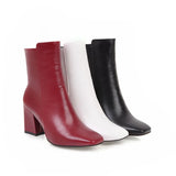 Women Side Zipper Mid-Heel Ankle Boots – Winter Casual Shoes