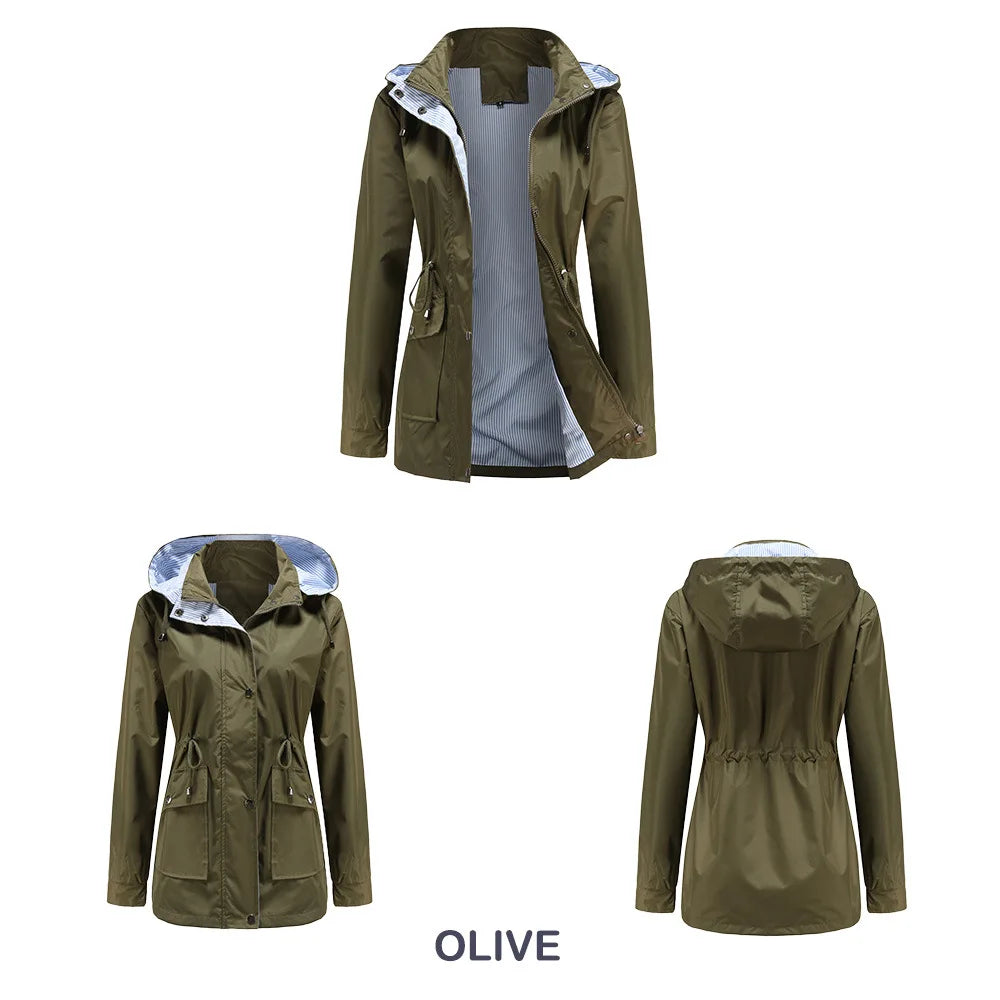 Purple Hooded Waterproof Women's Jacket – Spring Office Outerwear