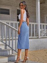 SpiceShape™ – Button Bodycon Denim Skirt (Autumn/Winter Streetwear)