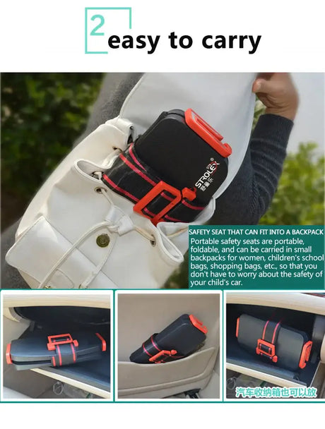 Minifold Portable Baby Car Seat Safety, easy to carry, fits into a backpack, perfect for ages 1-6 years, unisex design.