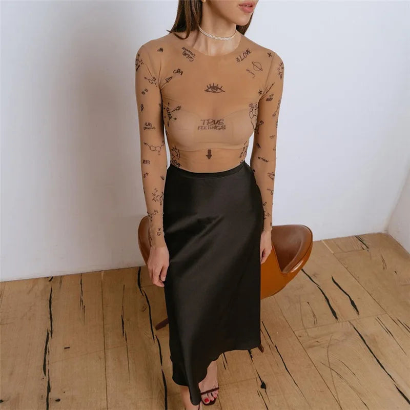 Women Slim Print Party Bodysuit