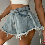 Women High Waist Loose Tassel Denim Shorts