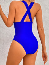 Women Mesh Patchwork Deep V One Piece Swimsuit