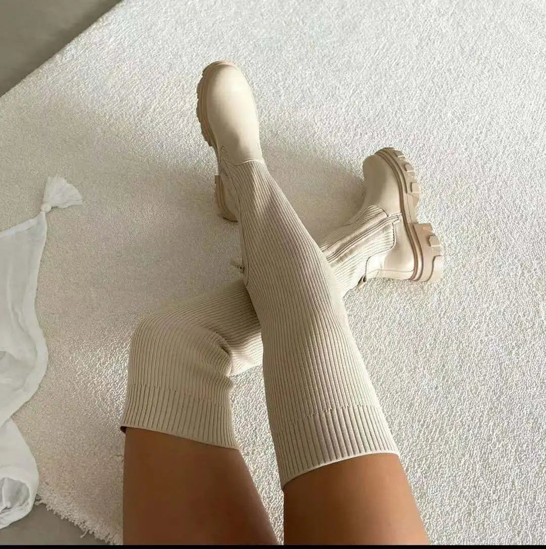 Women’s Thick Heel Stretch Velvet Over-the-Knee Boots
