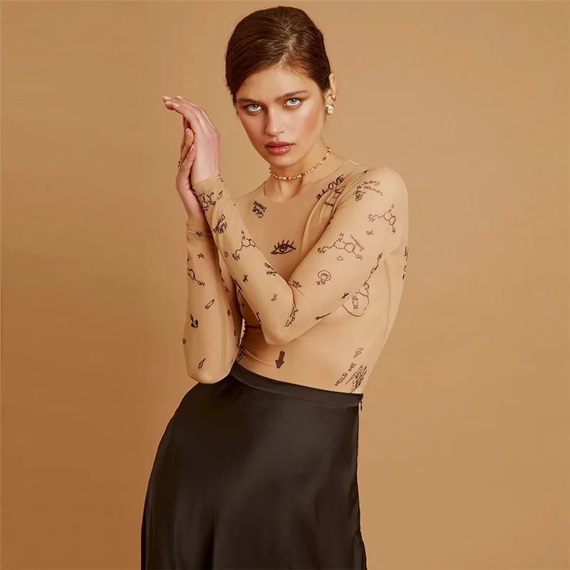 Women Slim Print Party Bodysuit