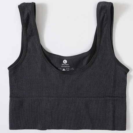 RibSculpt™ seamless ribbed camisole in black, made from nylon and spandex, perfect for fitness and summer wear.