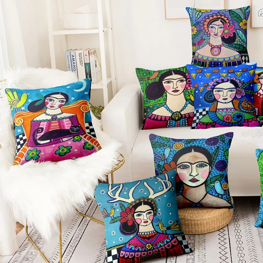 Mexican Girl Painting Pillow