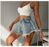 Women High Waist Loose Tassel Denim Shorts