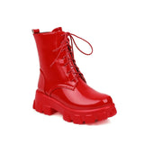 Women Patent Leather Platform Ankle Boots – High Heel Autumn Winter
