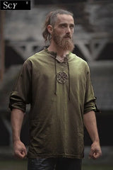 Men's Plus Size Viking Embroidered Shirt – Lace-Up