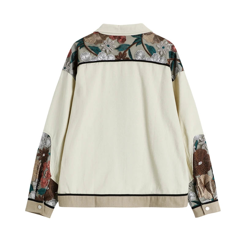 Trendy Women’s Oversized Jean Jacket with Lace Patchwork