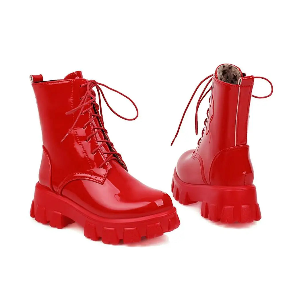 Women Patent Leather Platform Ankle Boots – High Heel Autumn Winter