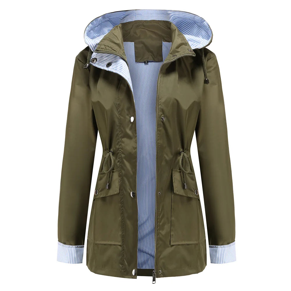 Purple Hooded Waterproof Women's Jacket – Spring Office Outerwear