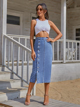 SpiceShape™ – Button Bodycon Denim Skirt (Autumn/Winter Streetwear)