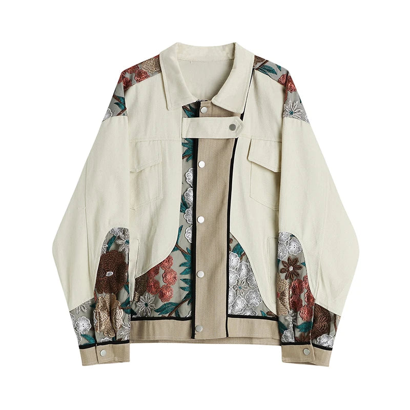 Trendy Women’s Oversized Jean Jacket with Lace Patchwork