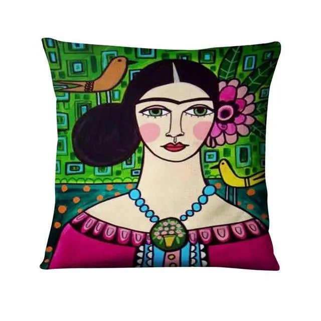 Mexican Girl Painting Pillow