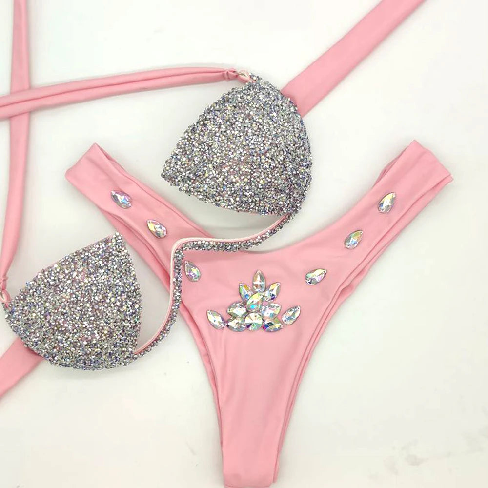 Women Rhinestone Bikini Set