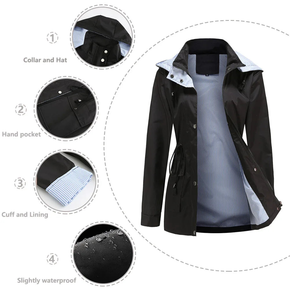 Purple Hooded Waterproof Women's Jacket – Spring Office Outerwear