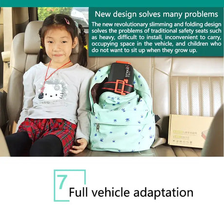 Minifold Portable Baby Car Seat Safety showcasing a child seated comfortably, highlighting its innovative, space-saving design.