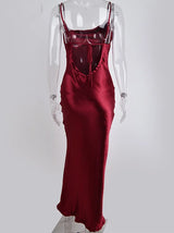 Midnight Satin Lace-Up Gown