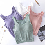 KnitMuse™ sexy knitted camis in pastel colors: purple, green, white, and pink, perfect for summer styling.